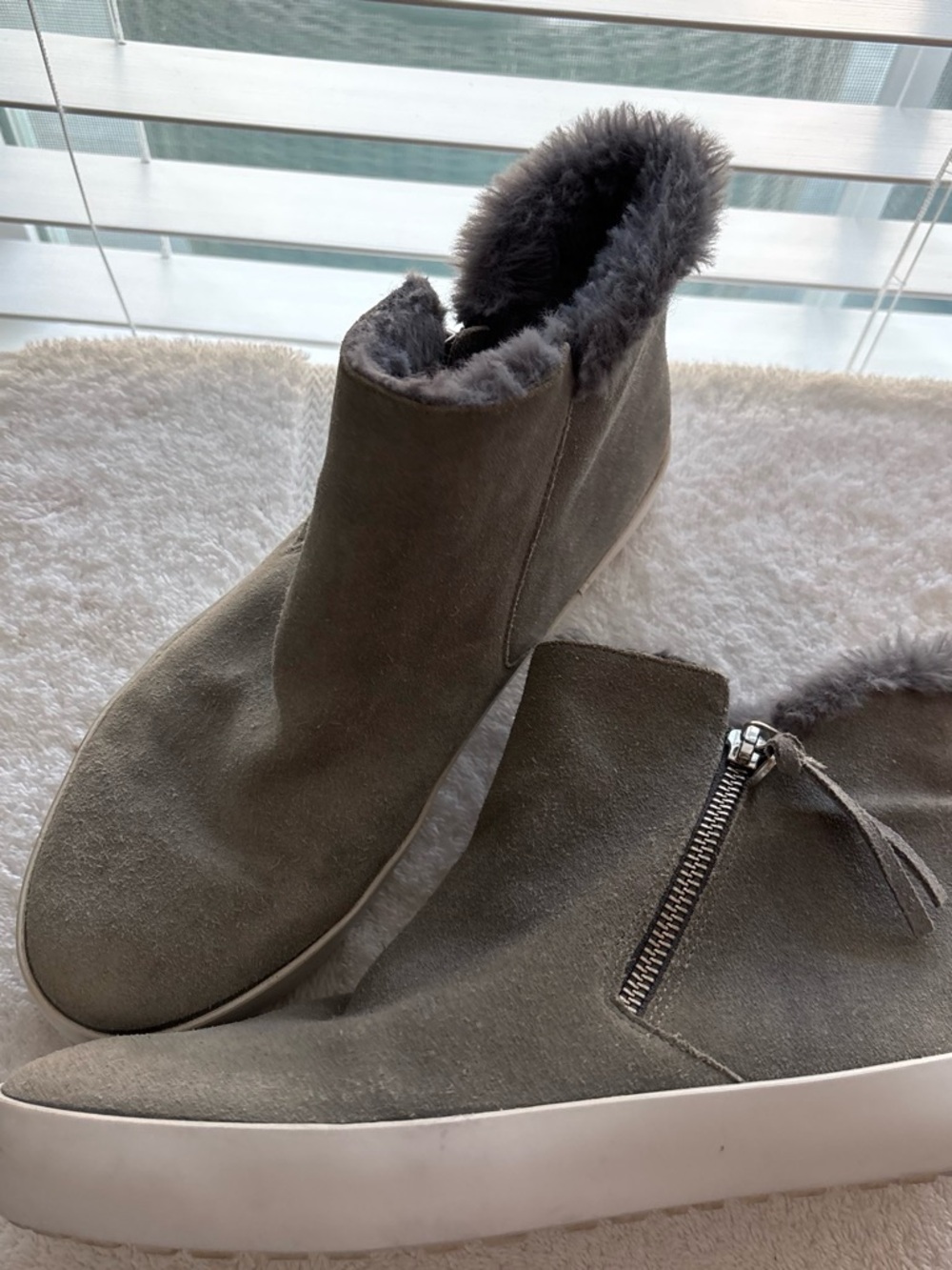 Women's Suede Faux-Fur Ankle Sneakers - Gray